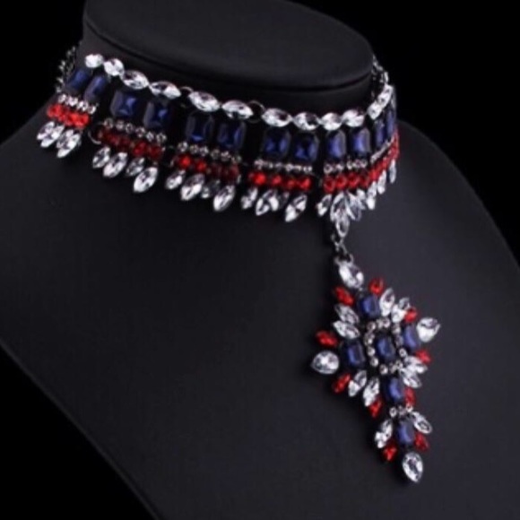 Crystal Rhinestones Choker Necklace Adjustable - Picture 7 of 8